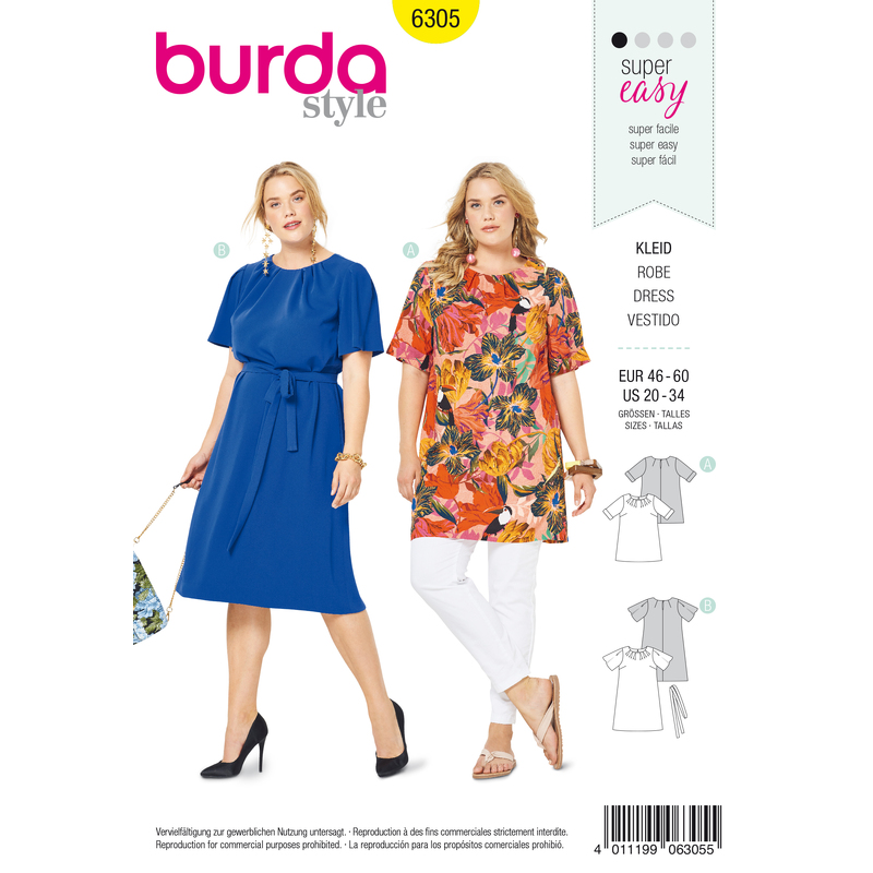 Burda Style Pattern 6305 Women's top and dress Burda Sewing Pattern 6305