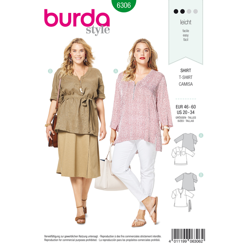 Burda Style Pattern 6306 Women's v neck top Burda Sewing Pattern 6306