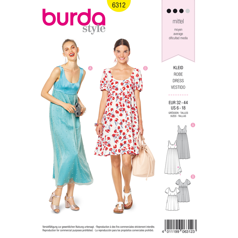 Burda Style Pattern 6312 Misses' ballet neckline dress Burda Sewing Pattern 6312