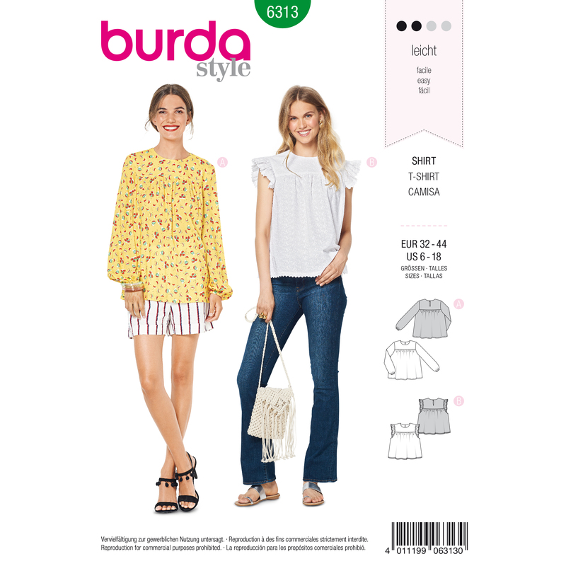 Burda Style Pattern 6313 Misses' babydoll top Burda Sewing Pattern 6313