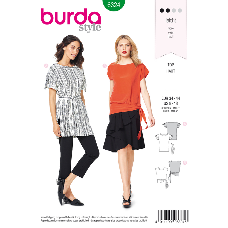 Burda Style Pattern 6324 Misses' side tie top Burda Sewing Pattern 6324