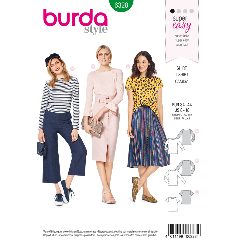 Burda Style Pattern 6328 Misses' top with boat neckline Burda Sewing Pattern 6328