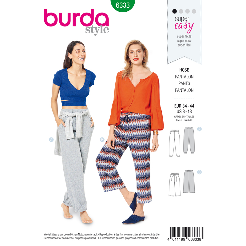 Burda Style Pattern 6333 Misses' jogging pant Burda Sewing Pattern 6333