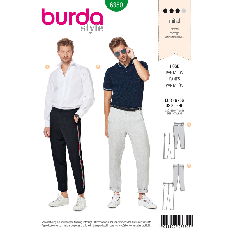 Burda Style Pattern 6350 Men's pants Burda Sewing Pattern 6350