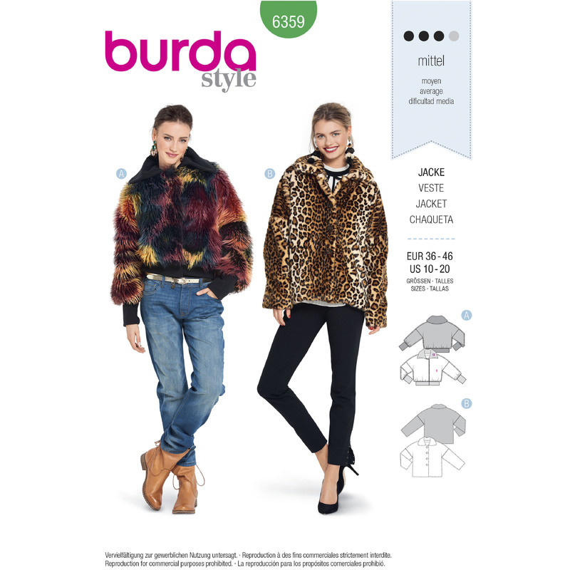 Burda Style Pattern B6359 Women's Fur Coat Burda Sewing Pattern 6359