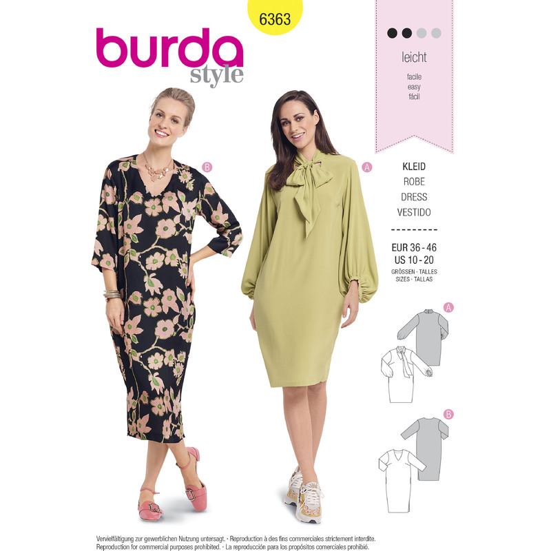 Burda Style Pattern B6363 Women's Dress Burda Sewing Pattern 6363