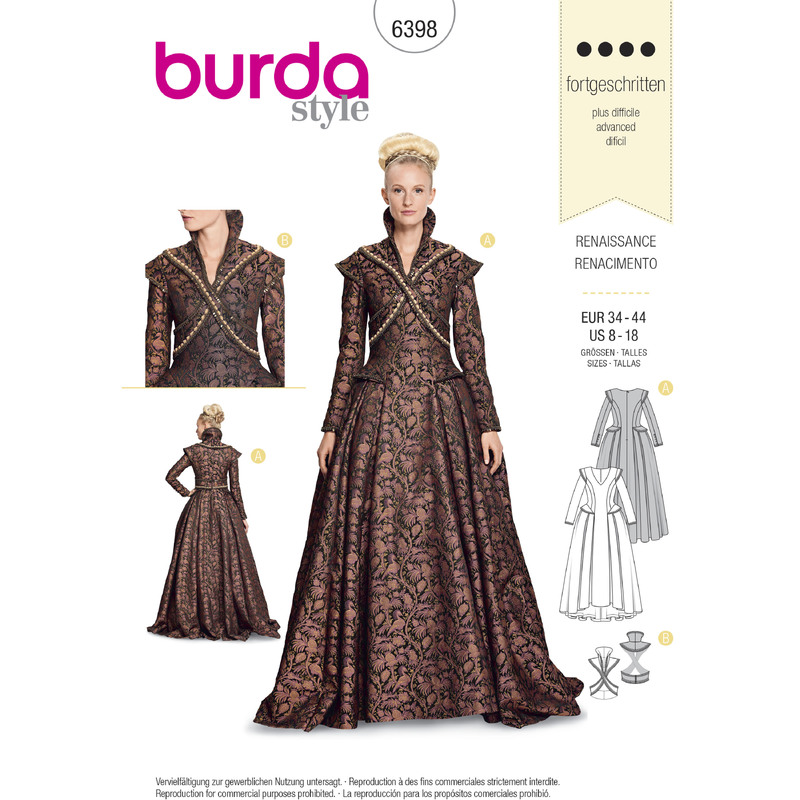 Burda Style Pattern B6398 Women's Renaissance Dress Burda Sewing Pattern 6398