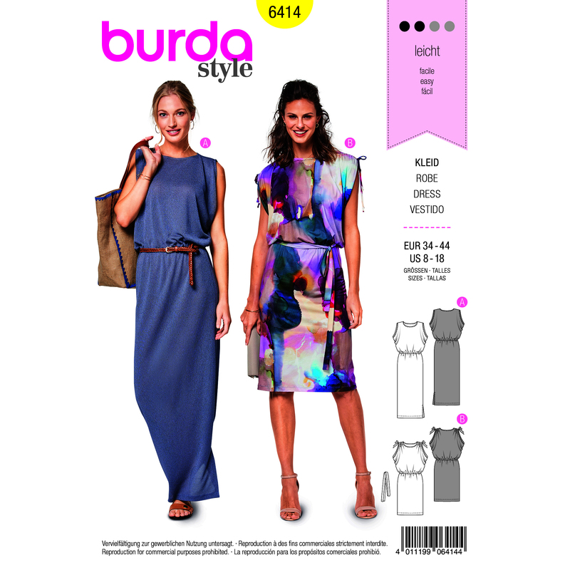 Burda Style Pattern B6414 Women's Sleeveless Dresses Burda Sewing Pattern 6414