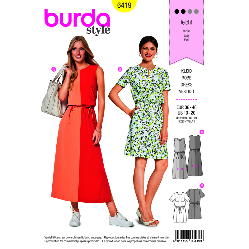 Burda Style Pattern B6419 Women's Short Sleeve Dress Burda Sewing Pattern 6419