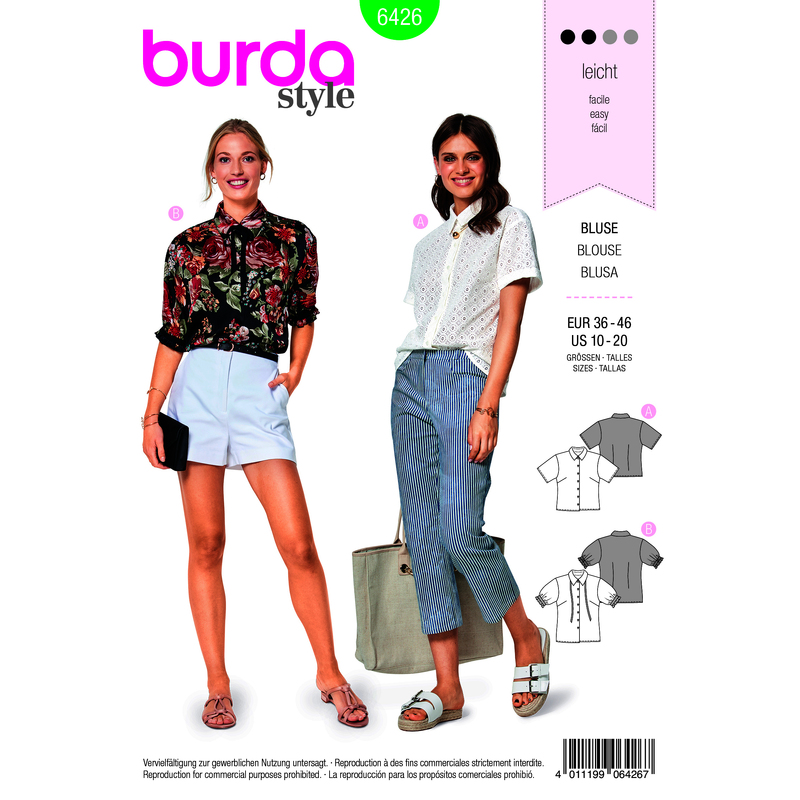 Burda Style Pattern B6426 Misses Fancy Summer Blouses Burda Sewing Pattern 6426