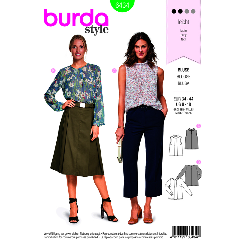 Burda Style Pattern B6434 Women's Feminine Blouses Burda Sewing Pattern 6434