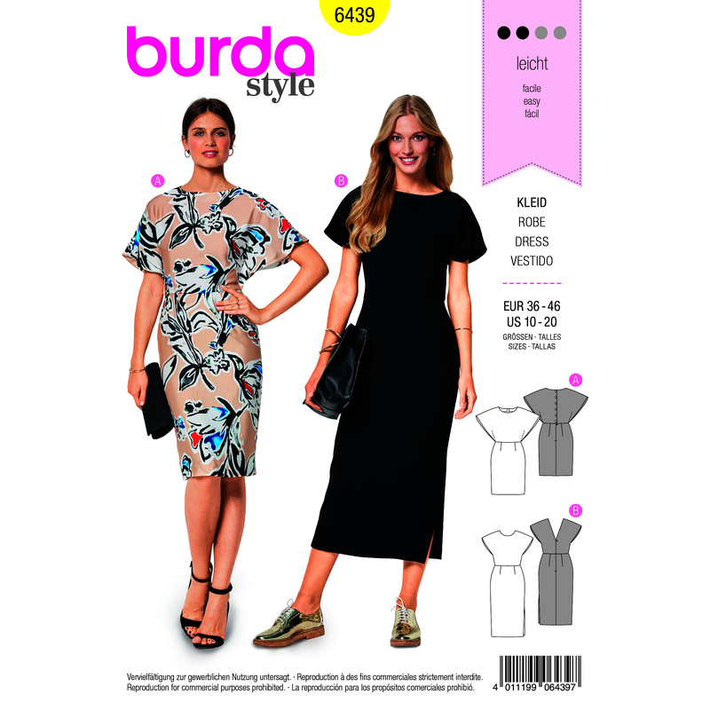 Burda Style Pattern B6439 Women's Back Interest Dresses Burda Sewing Pattern 6439