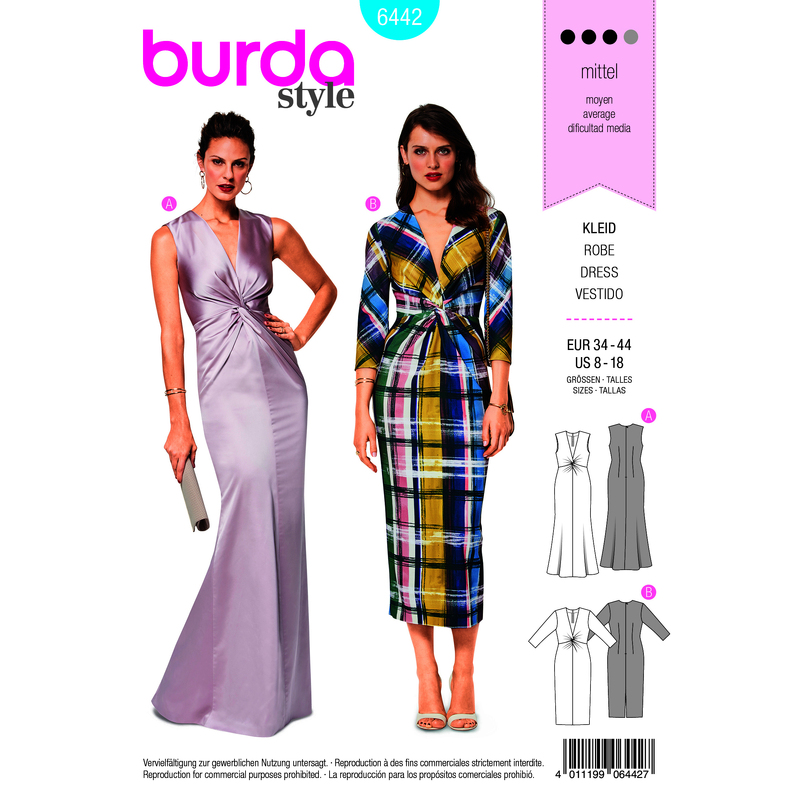 Burda Style Pattern B6442 Women's V Neck Evening Dress Burda Sewing Pattern 6442