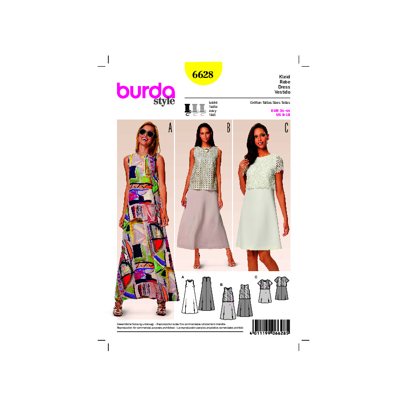 Burda B6628 Women's Dress Sewing Pattern Burda Sewing Pattern 6628