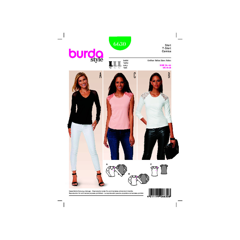 Burda B6630 Women's Shirt Sewing Pattern Burda Sewing Pattern 6630