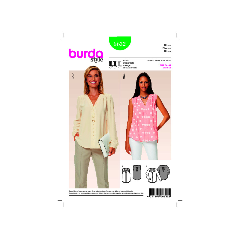 Burda B6632 Women's Blouse Sewing Pattern Burda Sewing Pattern 6632