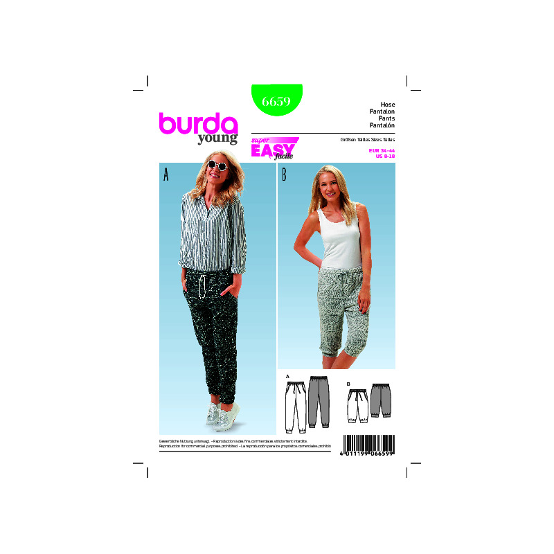 Burda Pattern 6229 Trousers/Pants with Elastic Waist with Pockets in S —   - Sewing Supplies