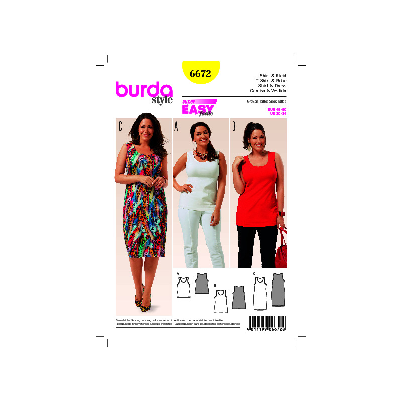 Burda B6672 Women's Shirt & Dress Sewing Pattern Burda Sewing Pattern 6672