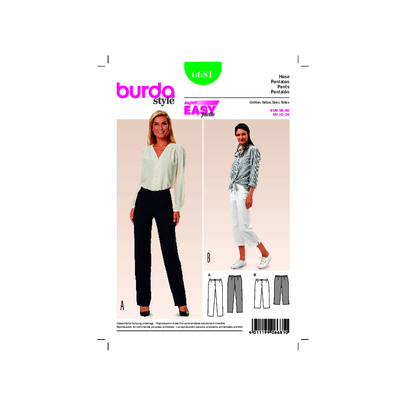 Burda B6681 Women's Trousers Sewing Pattern Burda Sewing Pattern 6681