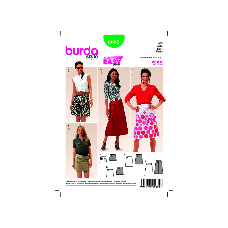 Burda B6682 Women's Skirt Sewing Pattern Burda Sewing Pattern 6682