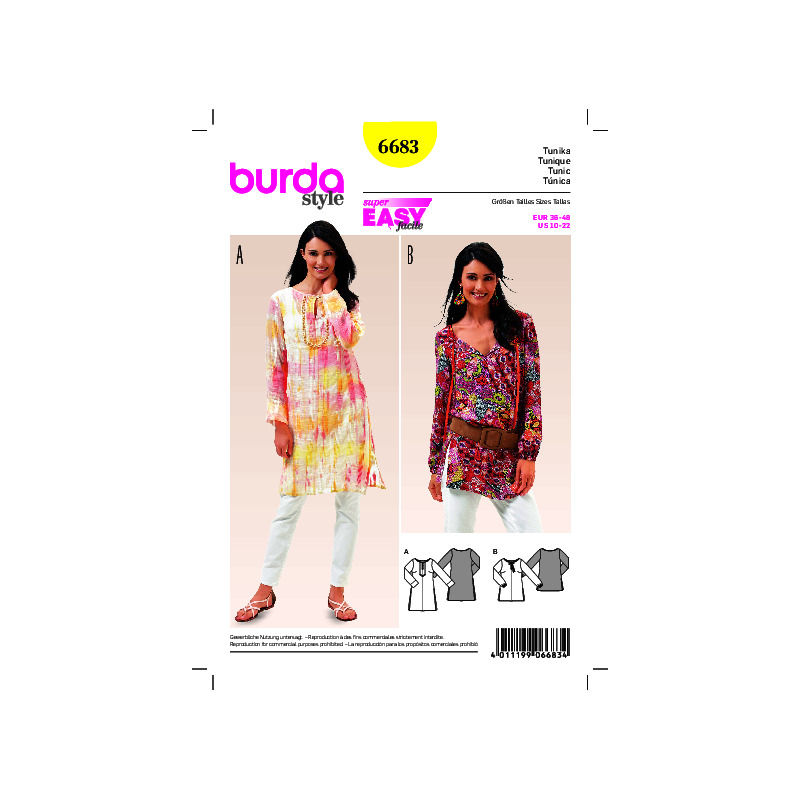 Burda B6683 Women's Tunic Sewing Pattern Burda Sewing Pattern 6683