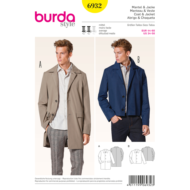 Burda B6932 Burda Style Menswear Sewing Pattern Burda Sewing Pattern 6932