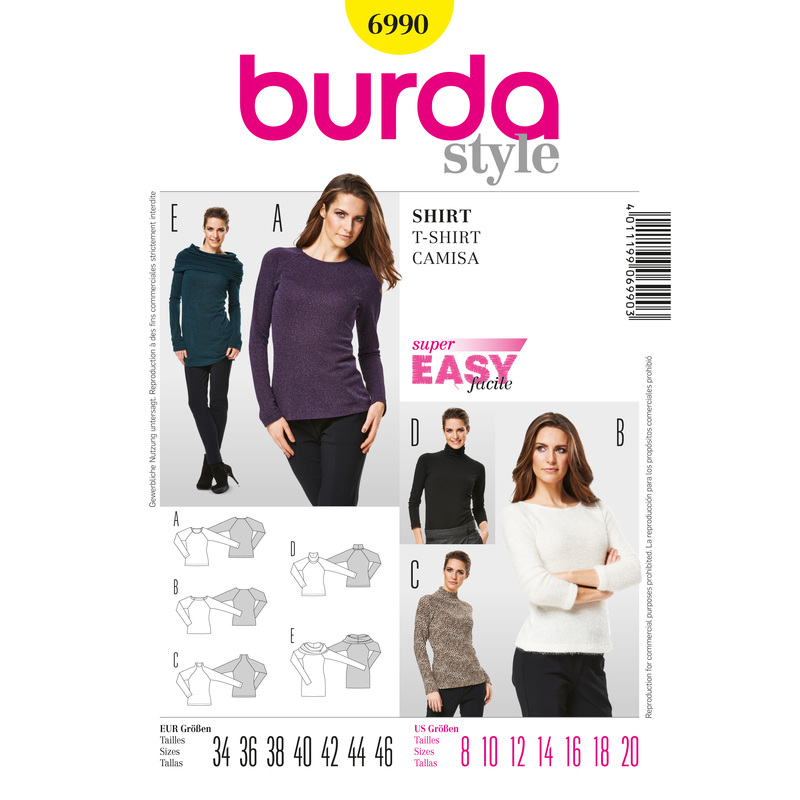 Burda B6990 Burda Style T-Shirt Sewing Pattern Burda Sewing Pattern 6990