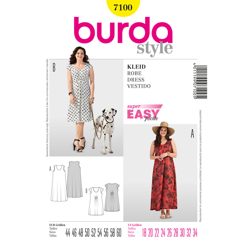 Burda Style B7100 Dress Sewing Pattern Burda Sewing Pattern 7100