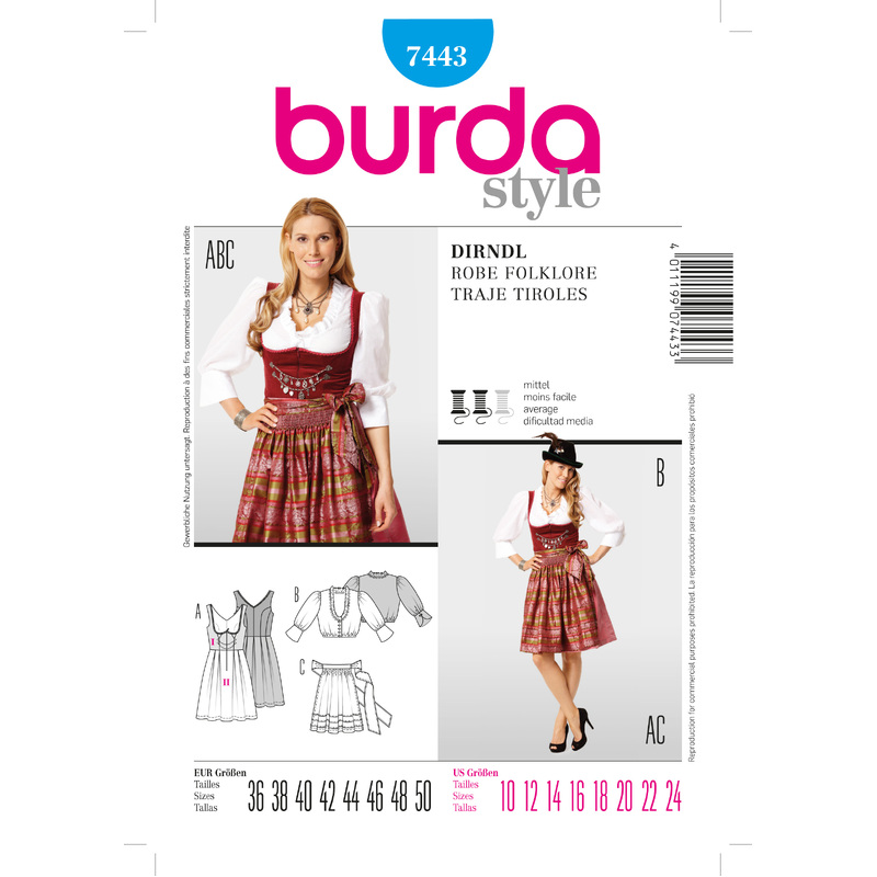 Burda Style B7443 Dirndl Dress Sewing Pattern Burda Sewing Pattern 7443