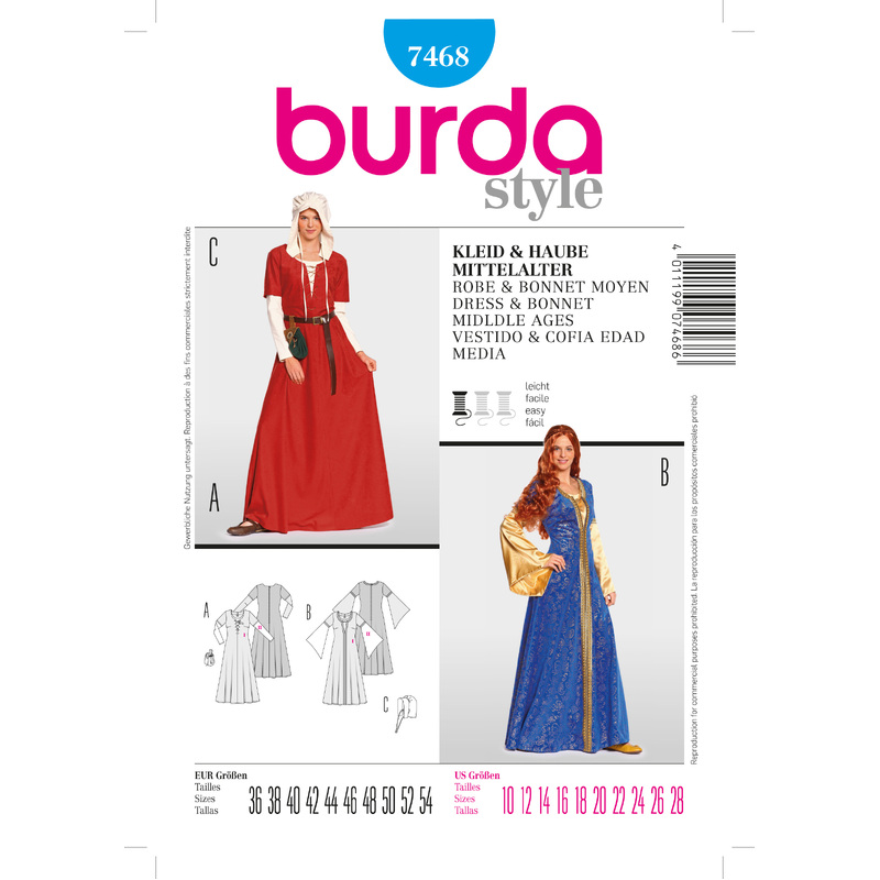 Burda Style B7468 Dress & Bonnet Middle Ages Sewing Pattern Burda Sewing Pattern 7468