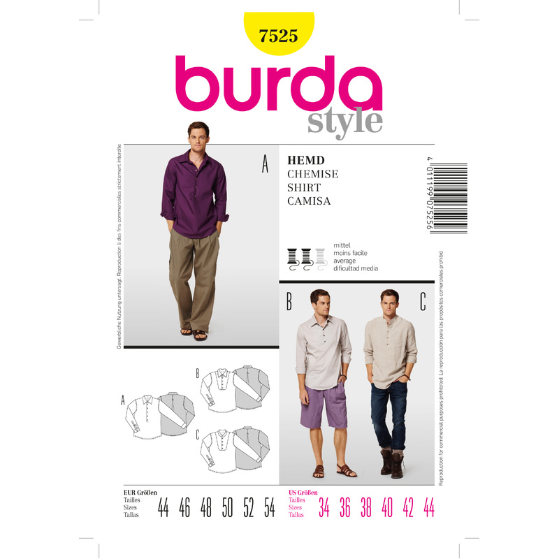 Burda Style B7525 Shirt Sewing Pattern Burda Sewing Pattern 7525