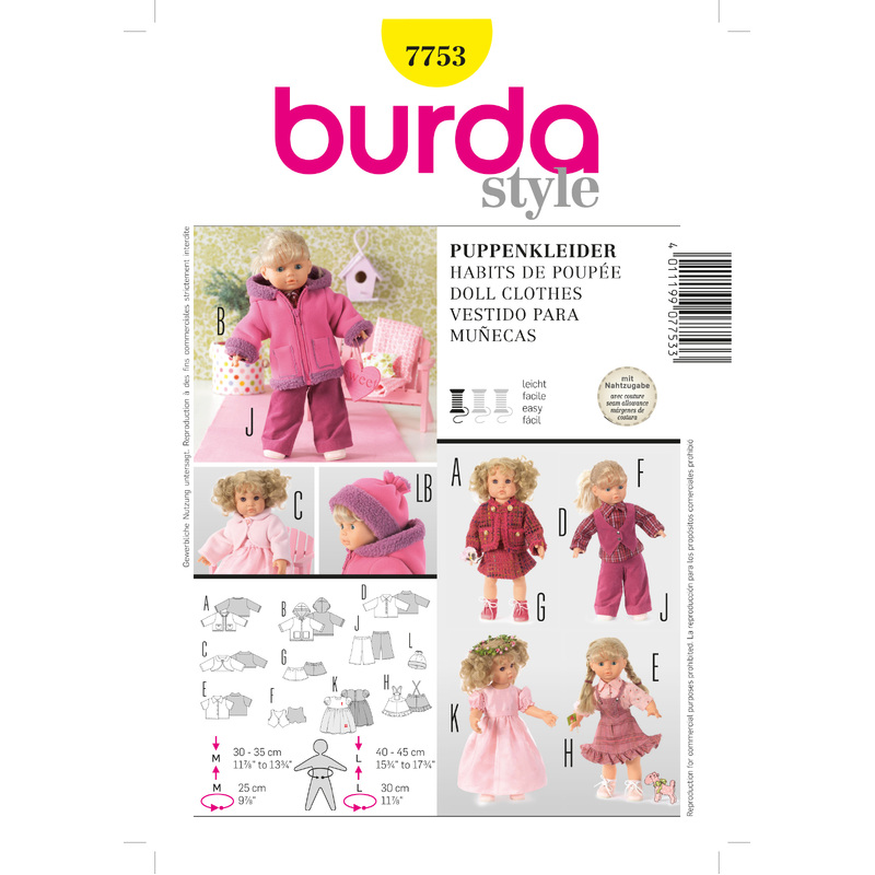 Burda B7753 Doll Clothes Sewing Pattern Burda Sewing Pattern 7753