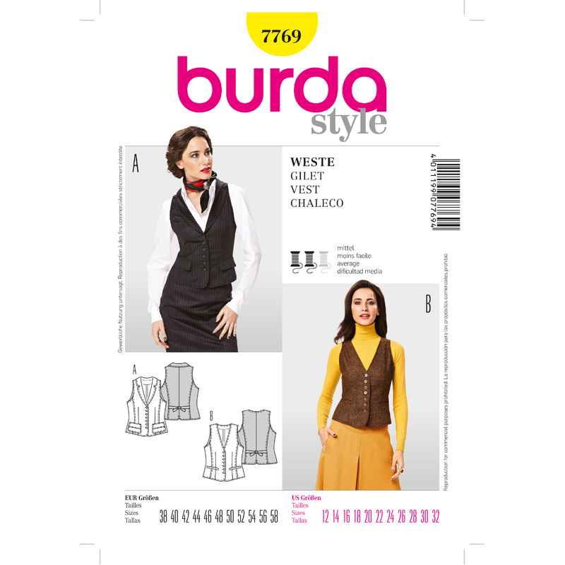 Burda B7769 Vest Sewing Pattern Burda Sewing Pattern 7769