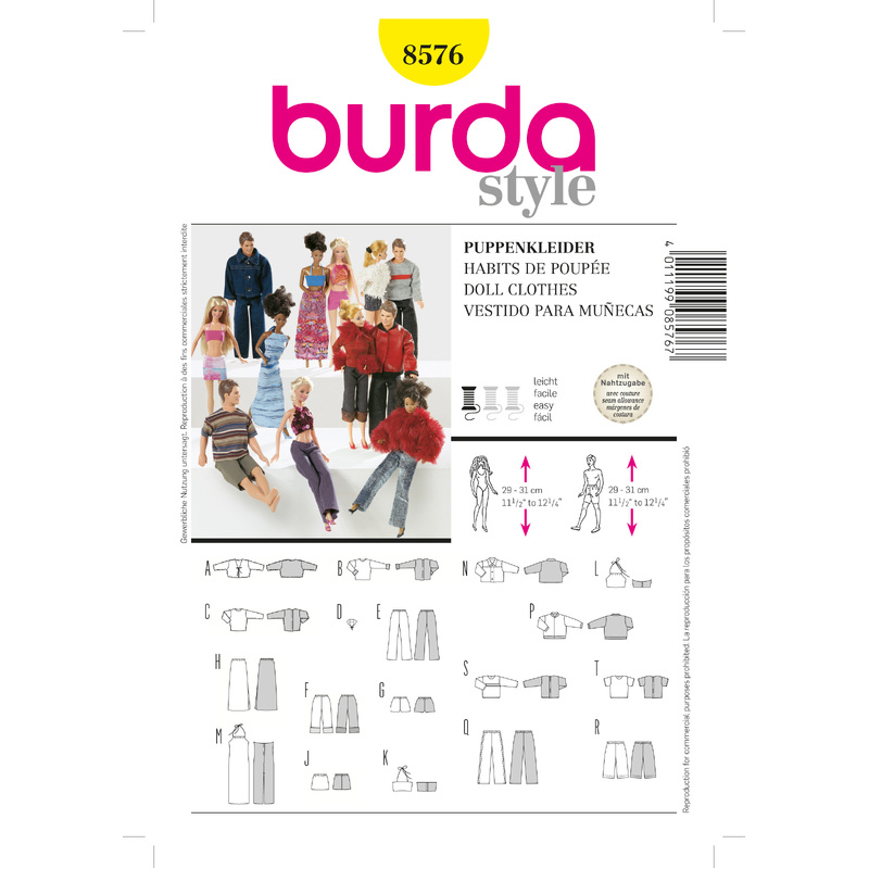 Burda B8576 Doll Clothes Sewing Pattern Burda Sewing Pattern 8576