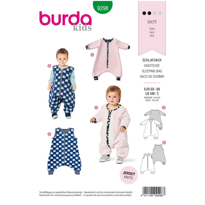 Burda Style Pattern 9298 Toddlers' Sleeping Bag with Legs –  Overall Sleeping Bag Burda Sewing Pattern 9298