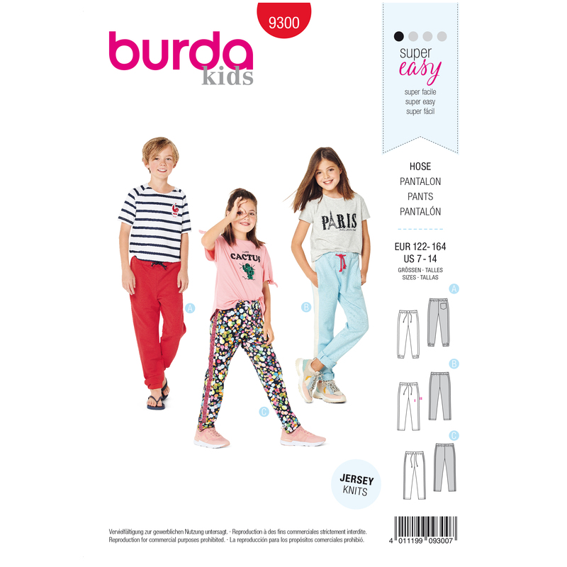 Burda Style Pattern 9300 Children's Jogging Pants – Elastic Waist –  Sweatpants Burda Sewing Pattern 9300