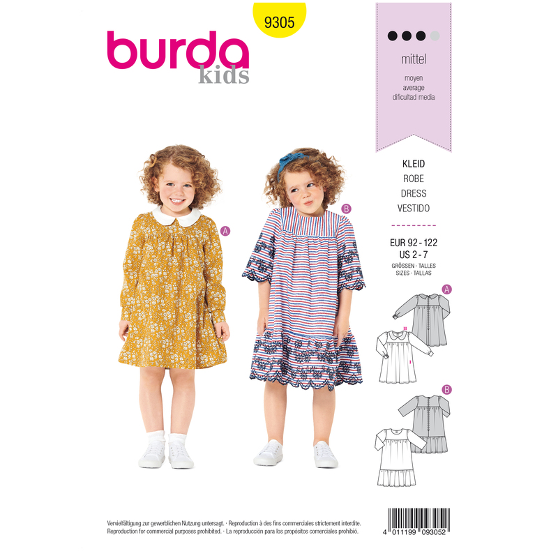 Burda Style Pattern 9305 Children's Dress with Yoke – Peter Pan Collar –  Hem Frill Burda Sewing Pattern 9305