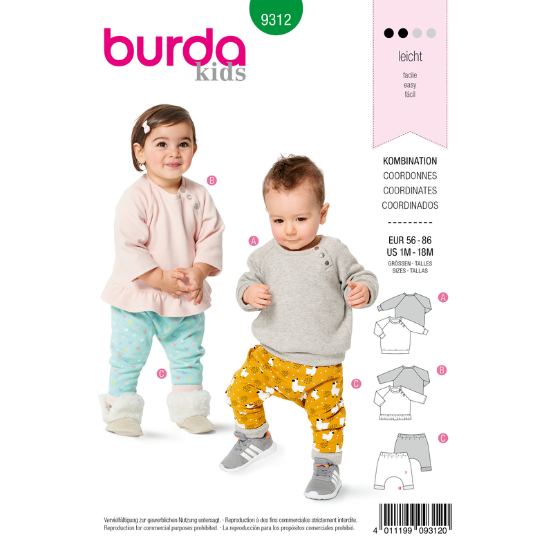 Burda Style Pattern 9312 Babies' Coordinates, Pull-On Top and Pants Burda Sewing Pattern 9312