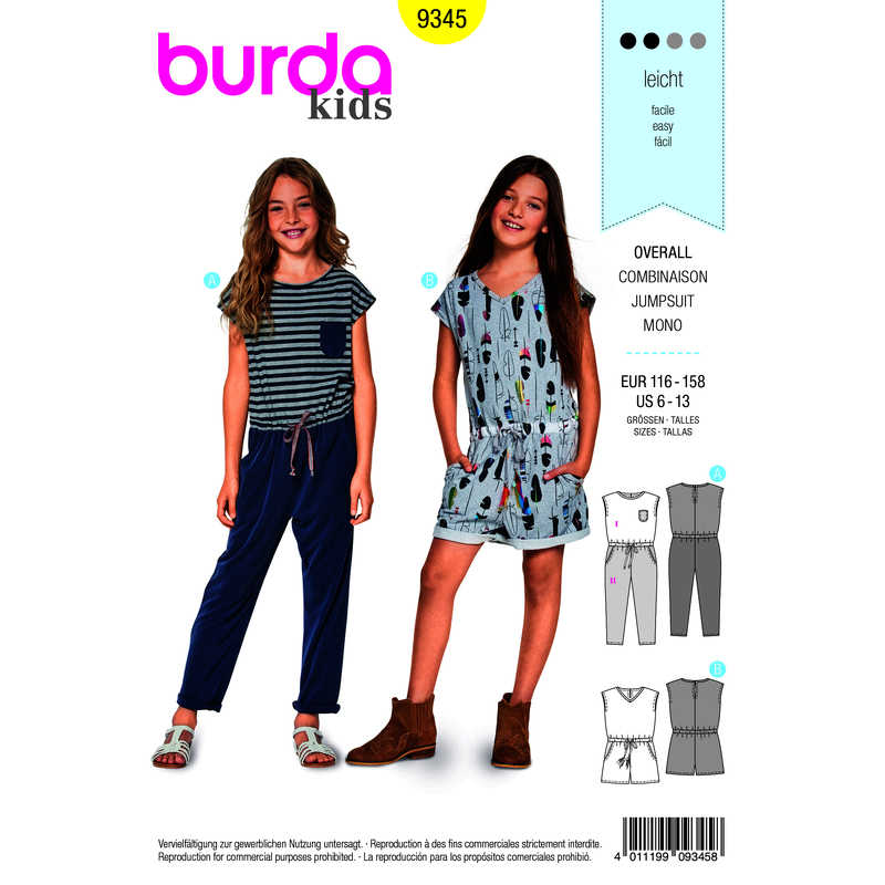 Burda Style Pattern B9345 Child's Summer Jumpsuit Burda Sewing Pattern 9345