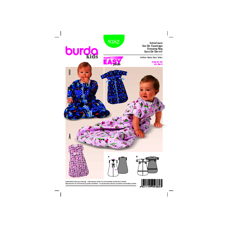 Burda B9382 Babies' Sleeping Bag Sewing Pattern Burda Sewing Pattern 9382