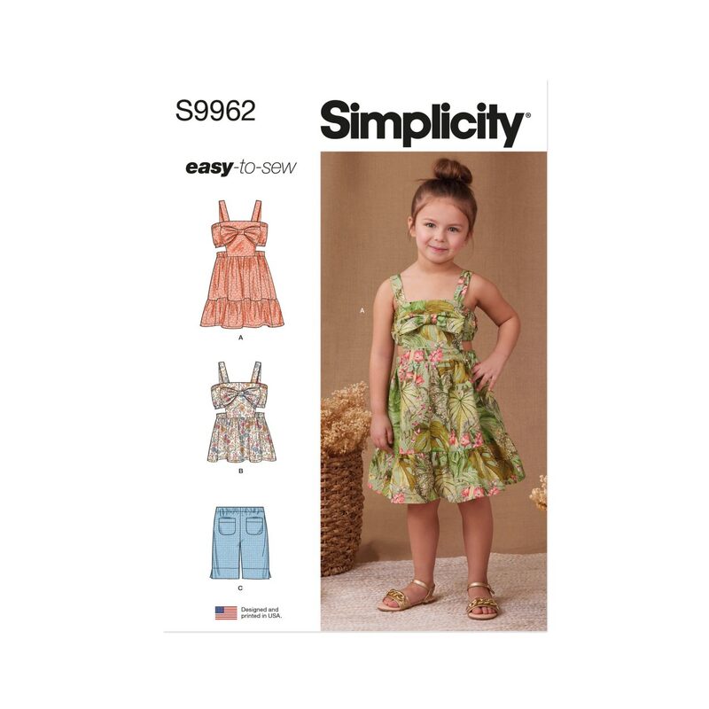 Simplicity Sewing Pattern S9962a Children’s Dress, Top and Shorts size 3-8