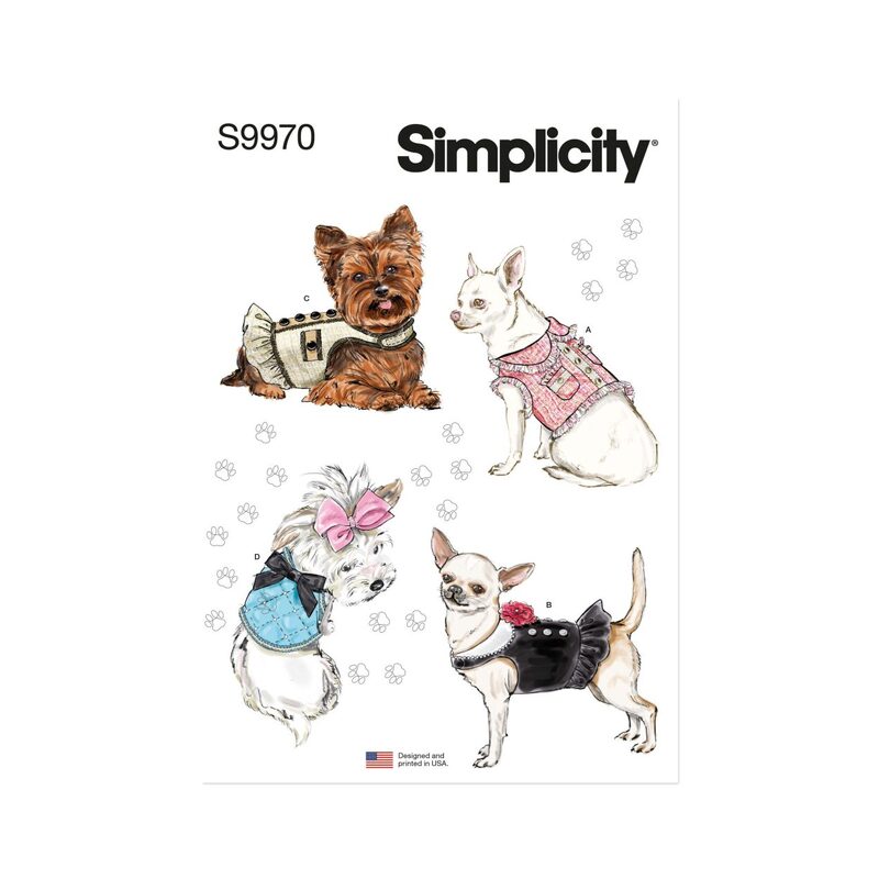 Simplicity Sewing Pattern S9970a Dog Coats size xxs-m