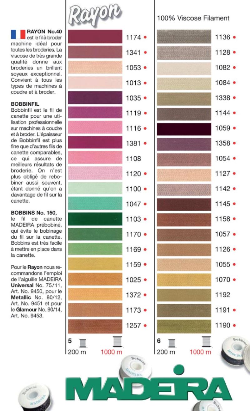 Maderia Rayon 40 Machine Embroidery thread Colour Chart.